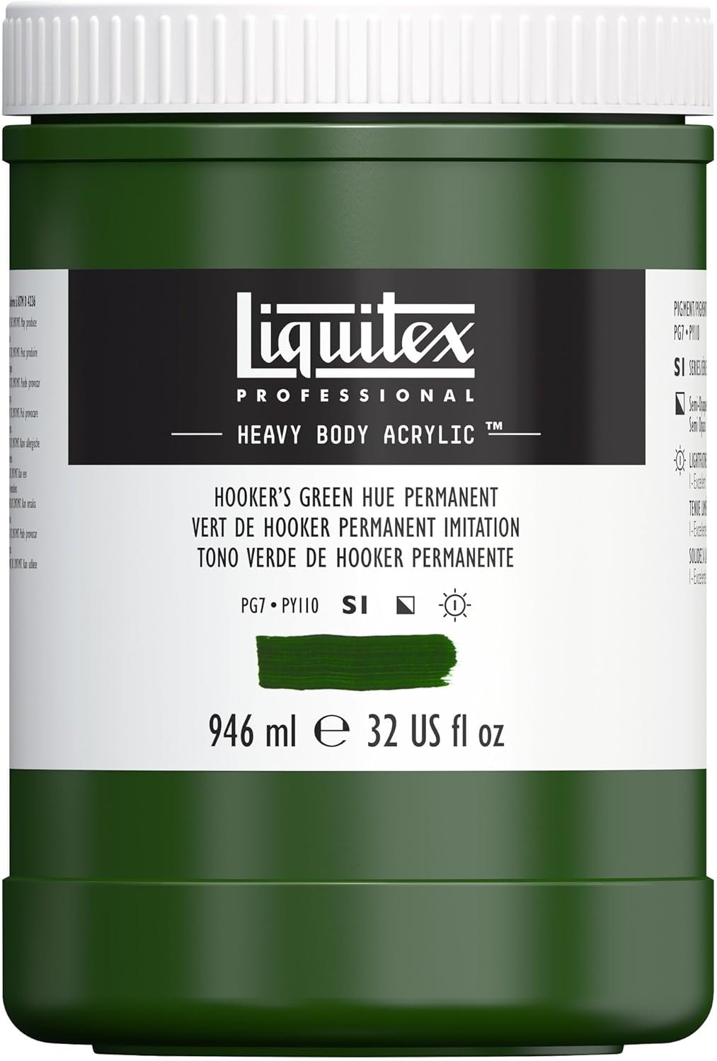Liquitex Professional Heavy Body Acrylic Paint, 32-oz (946ml) Pot, Hookers Green Hue Permanent