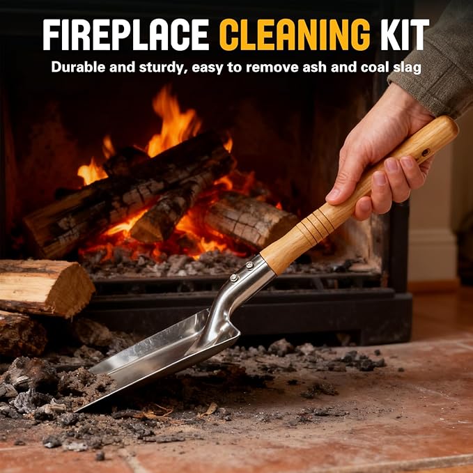 Fireplace Ash Shovel and Brush Set, with Insulated Gloves. Fireplace Tools Set with Shovel, Broom - for Fireplaces, Wood Stoves 40 * 19CM 15.75 * 7.48"