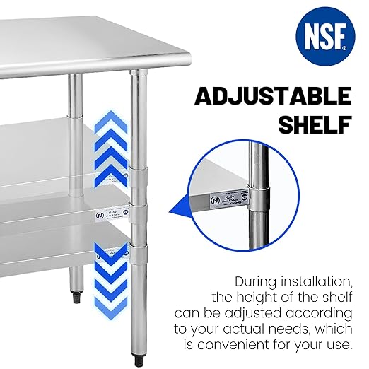 Hally Stainless Steel Table for Prep & Work 14 x 24 Inches, NSF Commercial Heavy Duty Table with Undershelf and Galvanized Legs for Restaurant, Home and Hotel