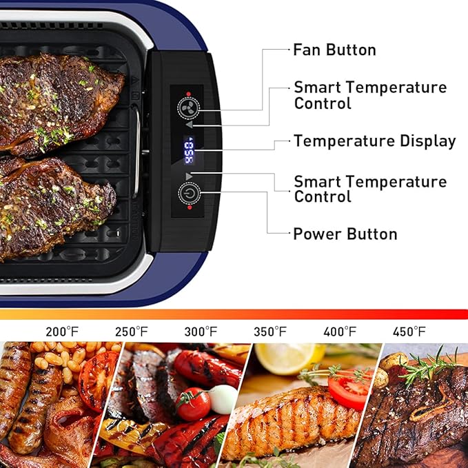 Indoor Grill CUSIMAX Electric Smokeless Grill Portable Korean BBQ with Turbo Smoke Extractor Technology, Non-stick Removable Plate, Tempered Glass Lid, Great for Party(Single Plate)