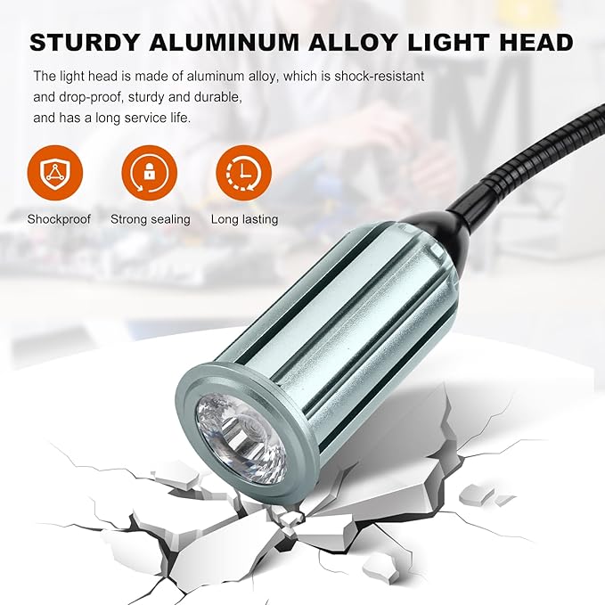 15W Magnetic Work Light, LED Machine Light with Flexible Gooseneck and Magnetic Base, Shop Tool Lamp for Lathe, Work Bench, Sewing Machine, Grill, Industrial Lighting