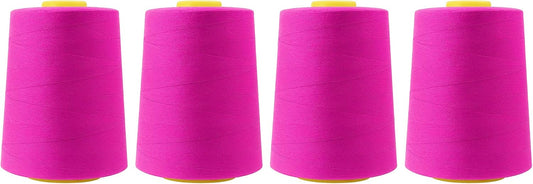Mandala Crafts 4 Pack of Serger Threads Cones Spools - 20S/2 24000 Yards Polyester Fuchsia Threads for Sergers Machine and Overlock Quilting Sewing Machine