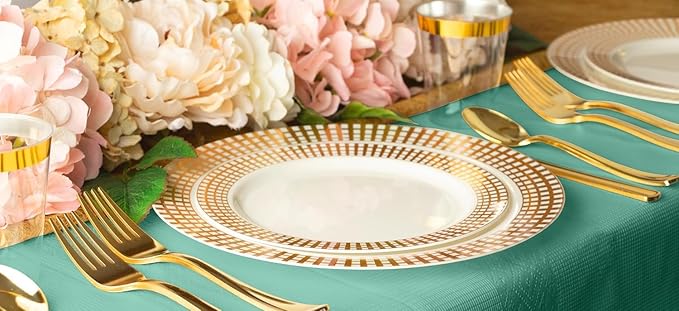 PARTY BARGAINS 54" X 108" Paper & Plastic Table Covers, Mint Green, 5 Pack