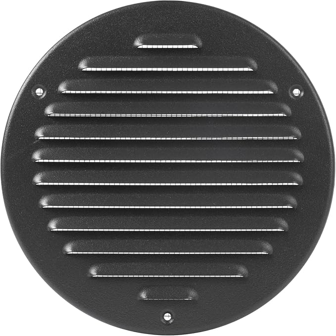 Round Ventilation Grille / 6'' Inch Inside Measurement/Black Metal Air Vent Louver - Inside/Outside use - / 7.25" Inch Outer Measurement