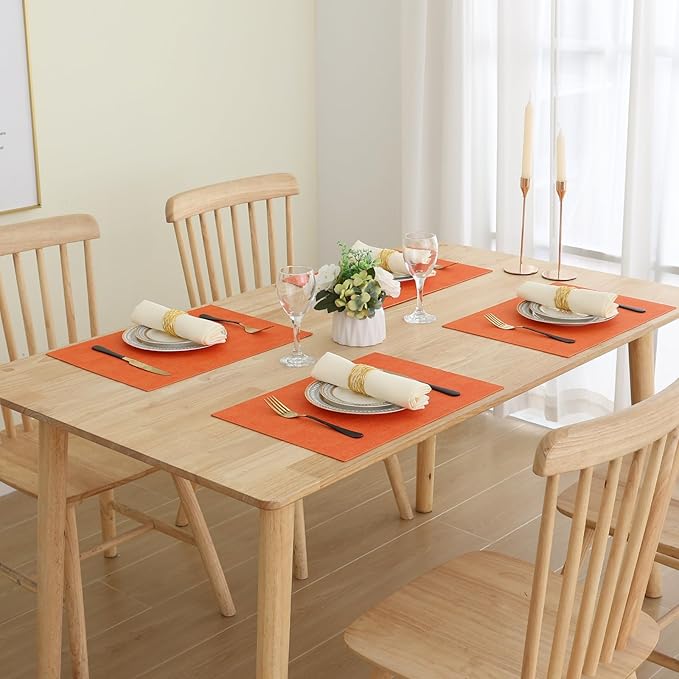 Homaxy Faux Leather Heat Resistant Placemats for Dining Table Set of 8, Waterproof Wipeable Washable PU Table Mats, Easy to Clean Anti-Slip Place Mats, 11.8" x 17", Orange