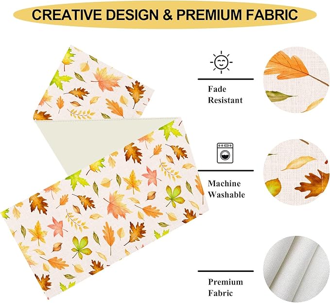 Fall Table Runner, Farmhouse Seasonal Autumn Maple Leaves Harvest Thanksgiving Coffee Table Center Decor for Home Kitchen Dining Patio Holiday Party Indoor Outdoor Table Decorations, 13"x90" Inch