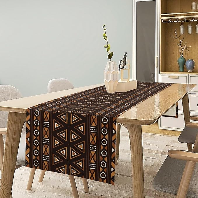 African Table Runner, Geometric Motifs Southwestern Native Tribal Ethnic Table Runner for Dining Kitchen Farmhouse Party Coffee Home 13x90in