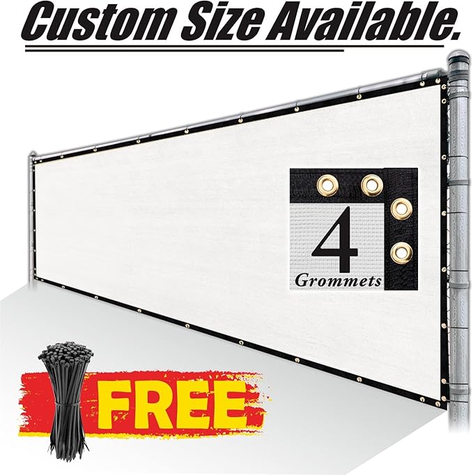 Royal Shade Custom Size 4' x 48' White Fence Privacy Screen Windscreen Cover Netting Mesh Fabric Cloth - Cable Zip Ties Included (We Make Custom Size)