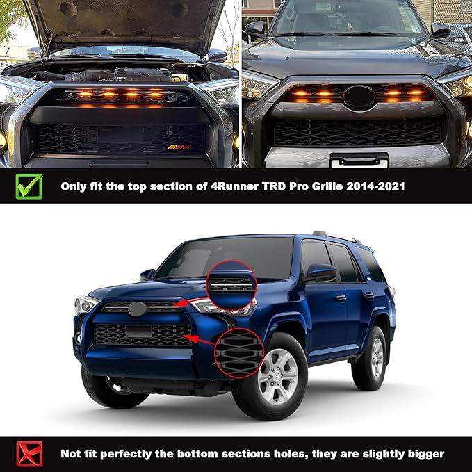 Seven Sparta 4 PCS Grill Led Lights Compatible with Toyota 4Runner 2014-2024 TRD Pro Grille and 2014-2019 SR5, Premium, Limited, TRD Off-Road, Fuse and Instruction Included (Amber)
