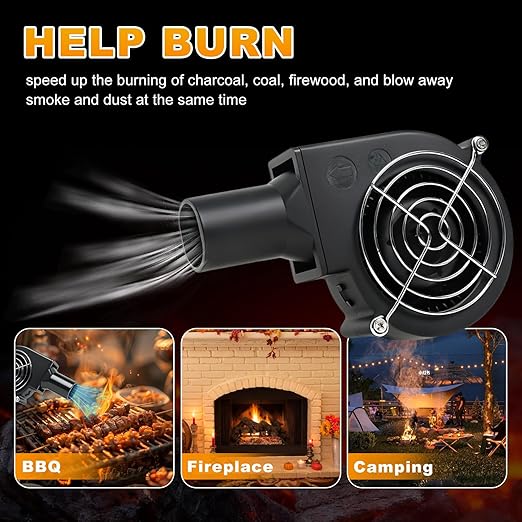 KUNRISE BBQ 97mm × 33mm Blower Fan, High Airflow 110V 120V Variable Speed Centrifugal Fan with AC Plug for Camping, Charcoal Ignition, Outdoor Cooking, Fireplace, Bellows or Wood Stove