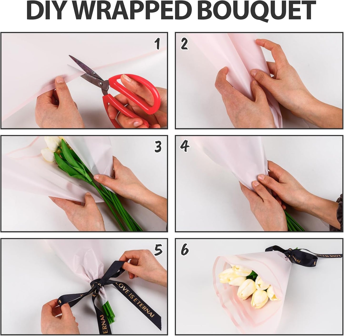 FUHITIM 20 Sheets Flower Wrapping Paper - Waterproof Floral Bouquet Packaging Paper for DIY Crafts，Florist Supplies Packaging Paper for Wedding Birthday Gift (Translucent Light Pink)