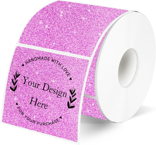 Square Thermal Labels Stickers 2" x 2", Holographic Thermal Stickers Labels, Waterproof Glitter Direct Thermal Printer Label for Small Business- Holographic Pink