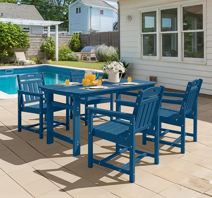 Ciokea HDPE Outdoor Patio Dining Chairs Set of 2, All-Weather Porch Chair with Wide Seat, Durable Outdoor Furniture for Backyard, Garden, Lawn & Poolside, Navy Blue