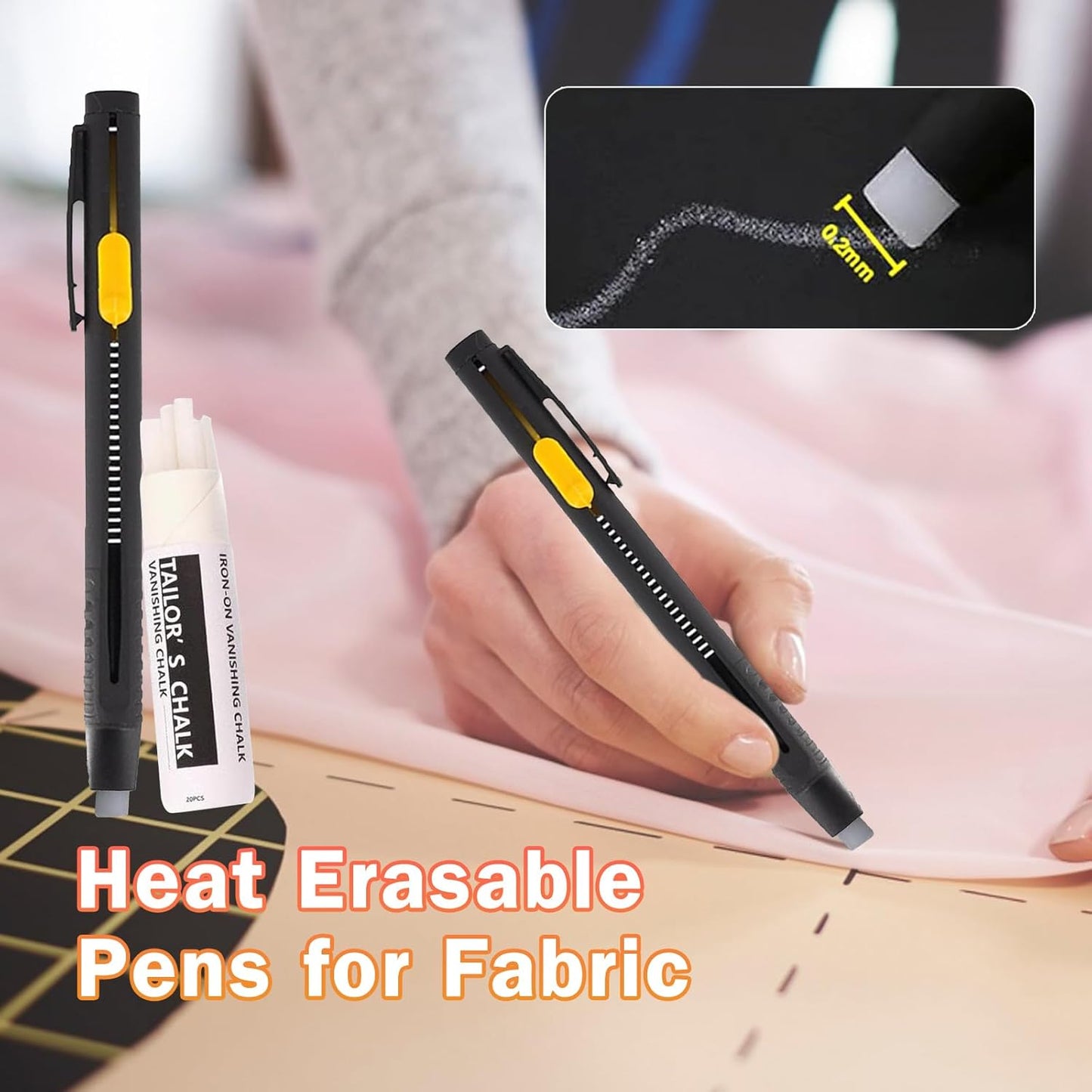 Heat Erasable Fabric Marker for Sewing,Sewing Chalk DIY Markers Pen for Quilting, Embroidery,Washable Erasable Replaceable Refill Marker Pen, Suitable for Cotton, Knitted Fabrics(1Pen+20Refills)