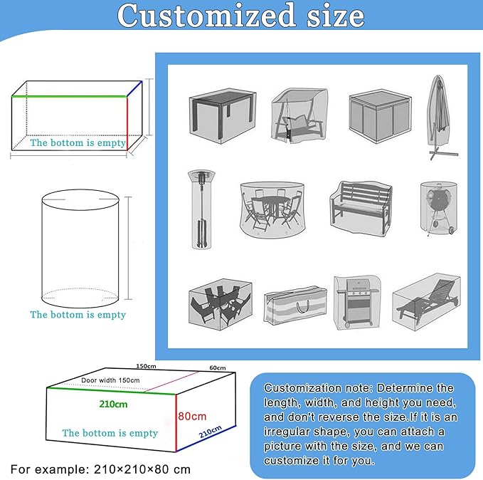 Custom Outdoor Waterproof Covers, Customized Furniture Protector Heavy-Duty Waterproof Cover for Table Chair Set and Garden Sofa