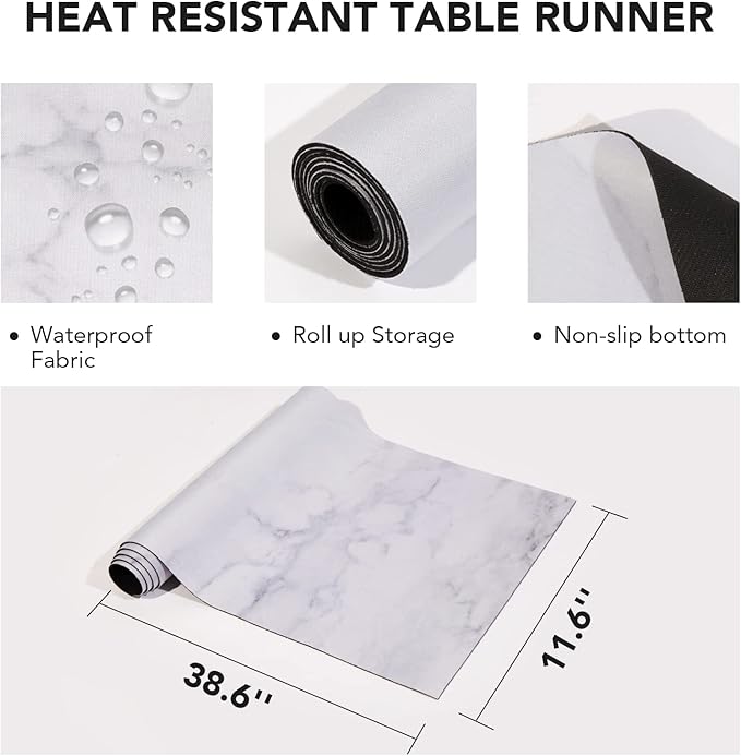 Trivet Table Runner Hot Plates Mat 12 X 40 Inch Heat Resistant Table Protector Waterproof Decorative Farmhouse Kitchen Trivets Counter Heat Proof Placemats for Hot Dishes (Marble)
