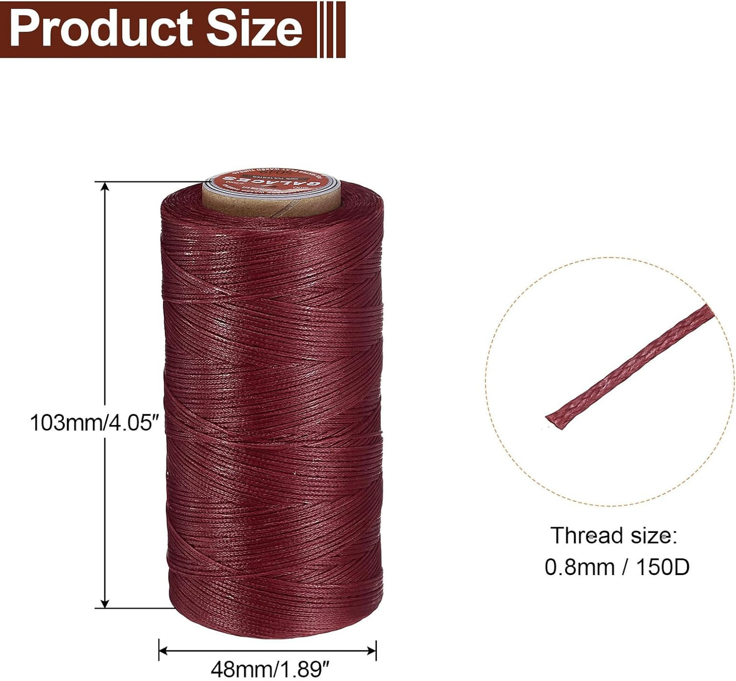uxcell Flat Leather Sewing Waxed Thread, 270m / 295 Yards Polyester Wax String, 150D Wax Stitching Cord for Leather Crafts, Bookbinding, Bracelets Braided, Burgundy