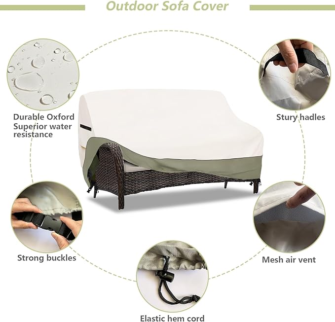 2-Seater Patio Sofa Cover,58 W x 32.5 D x 31 H Inches Outdoor Couch Cover,600D Heavy Duty Waterproof Outdoor Sofa Covers,Patio Furniture Covers,Beige