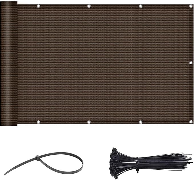 LOVE STORY 3.3'x19.7' Brown Balcony Screen Privacy Fence Cover (HDPE) UV Protection Weather-Resistant 3 FT Height Shield for Deck, Patio, Backyard, Outdoor Pool, Porch, Railing