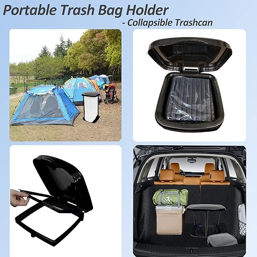 Portable Trash Bag Holder Collapsible Trash can with 25 PCS Drawstring Trash Bags | Expandable Outdoor Waste Bins Camping Accessories for Indoor Outdoor RV Picnic Kitchen Home Use | Black