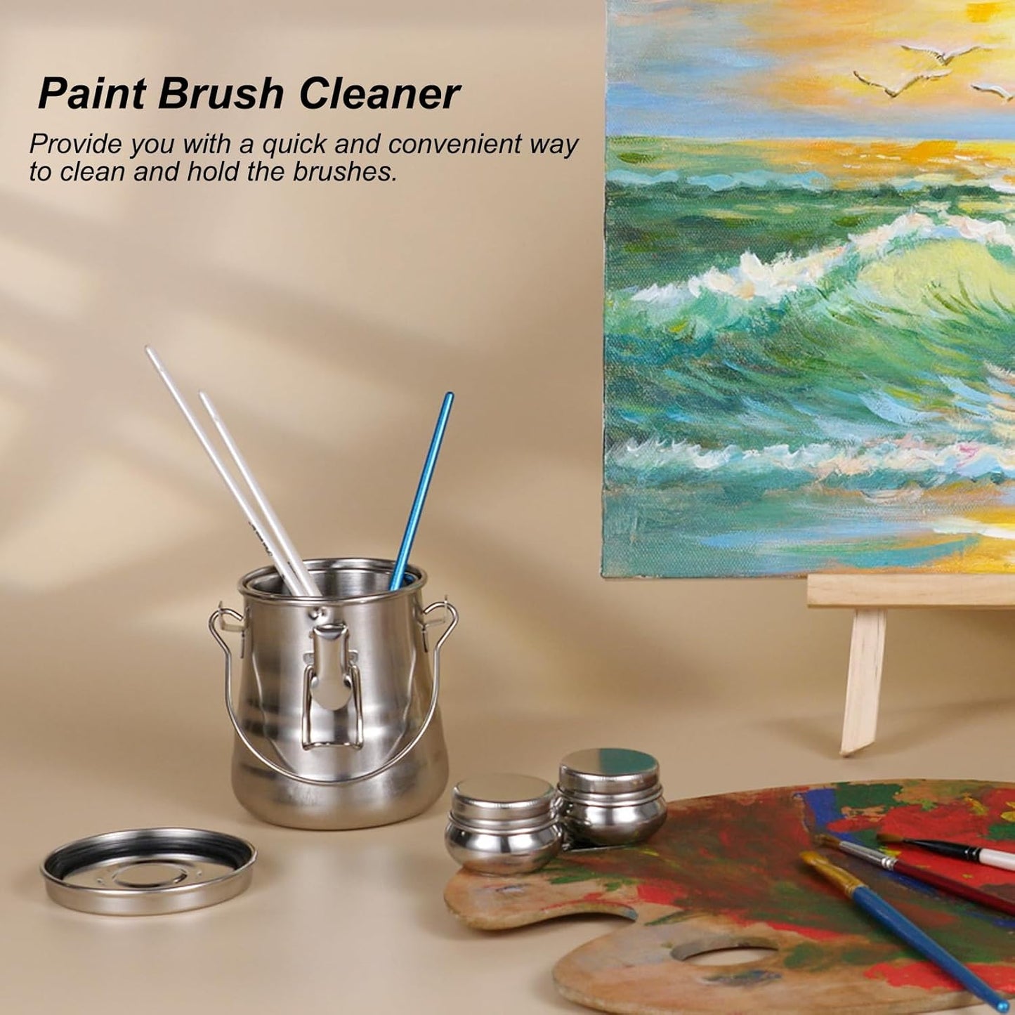 Paint Brush Cleaner, Stainless Steel Airtight Brush Holder and Organizer with Removable Porous Filter for Painting (20.3 oz/600 ml)