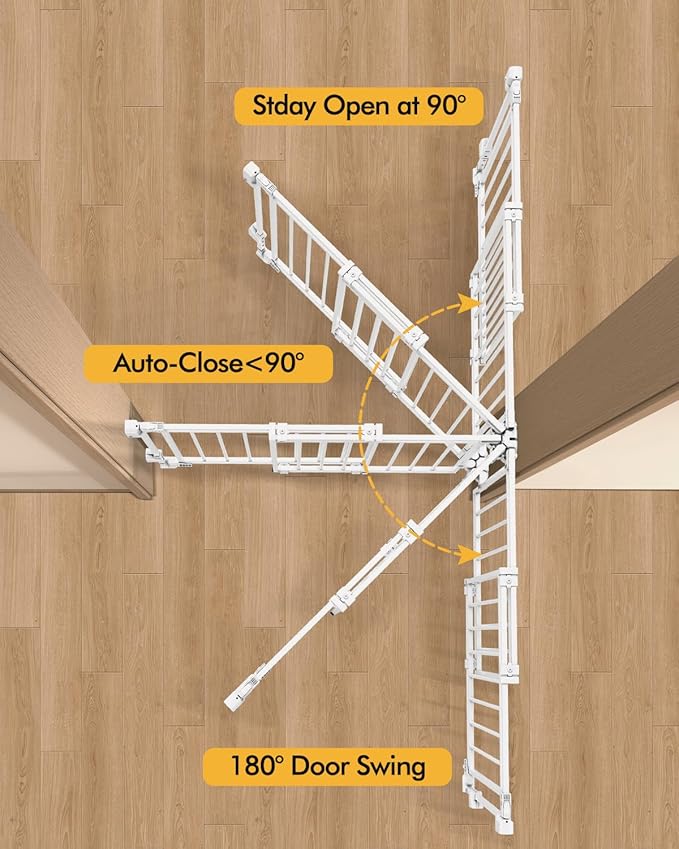 Baby Gate for Stairs Doorways & Kitchen, Extra Wide 32"-54" W x 39" H Extra Tall, No Bottom Bar Dog Gate, One-Handed Auto-Close, Hardware Mount Safety Gate for Dogs & Toddlers, White