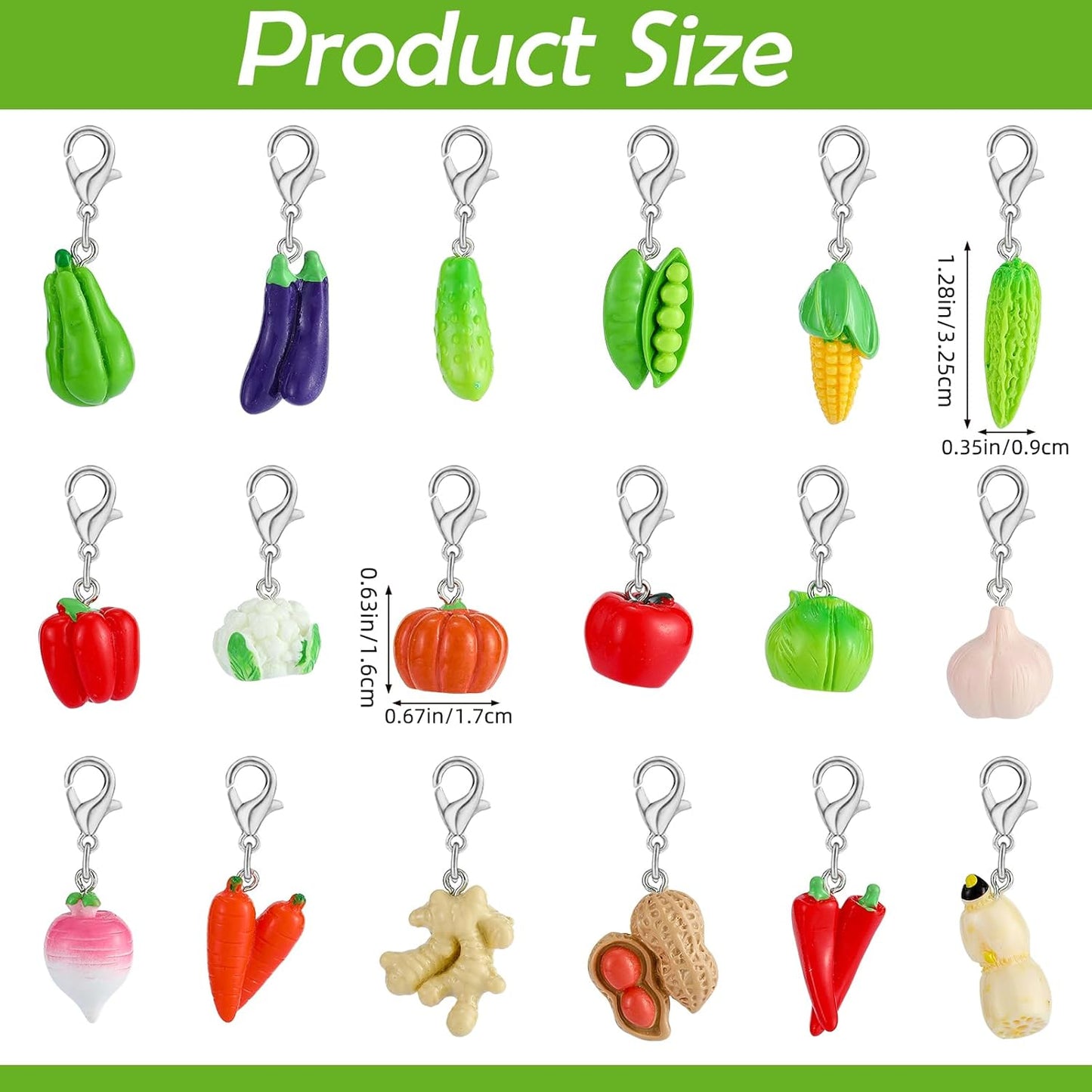 BEEFLYING 18Pcs Vegetable Stitch Marker Charms for Crocheting and Knitting, Resin Plant Crochet Knit Stitch Marker Pendant with Lobster Clasp for Sewing Quilting Handmade Jewelry