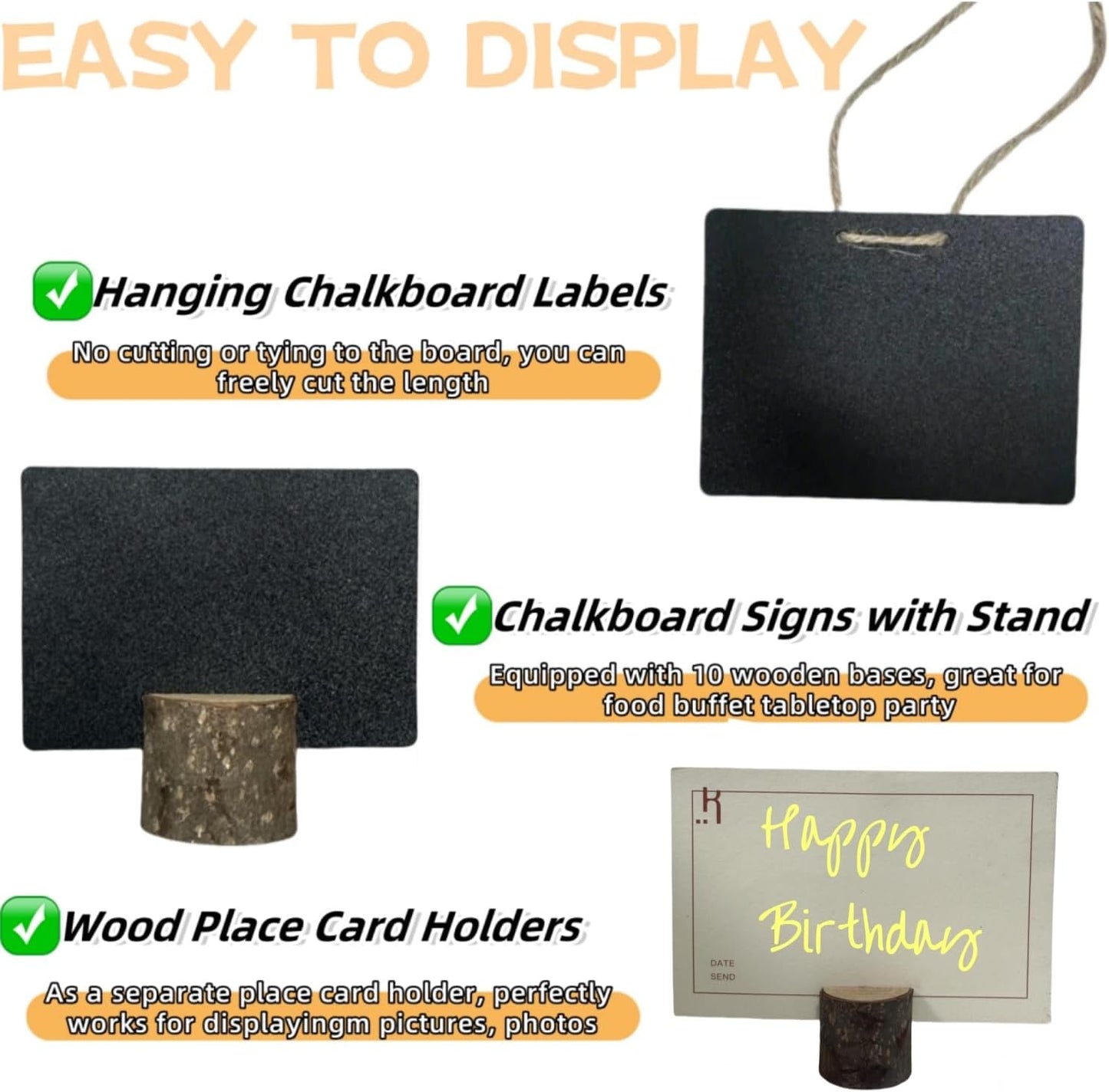 10 Pcs Mini Chalkboard Signs Small Chalkboard Label with Rustic Wood Stand, Food Labels for Party Buffet Wedding Birthday Party Bakery