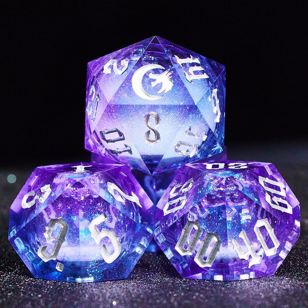 Dark Moon Liquid Core DND Dice Set for Role Playing Games, Polyhedral Dungeons and Dragons Dice Set with Gift Box, Full Liquid Core Resin Sharp Edge D&D Dice Set (InkBlueDice)