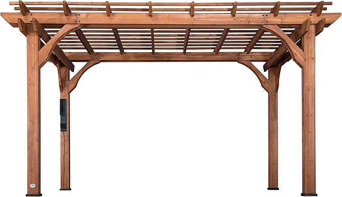 Backyard Discovery Beaumont 14' x 10' Traditional Cedar Wood Pergola Kit with Trellis Roof, All-Season Durability, High-Wind Rating, PowerPort, Shade for Outdoor Patio, Deck, Garden, and Entertaining
