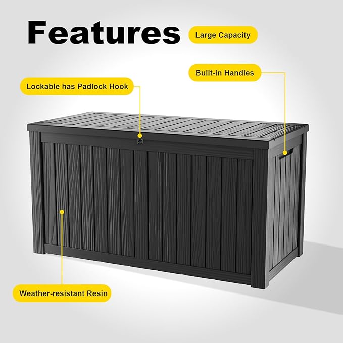 150 GallonOutdoor Storage Box,Resin Deck Boxes Waterproof, IndoorOutdoor Bin for Package Delivery, Patio Cushions, Gardening Tools, Lockable, UV Resistant