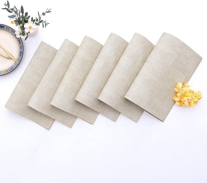 Homaxy Faux Leather Heat Resistant Placemats for Dining Table Set of 12, Waterproof Wipeable Washable PU Table Mats, Easy to Clean Anti-Slip Place Mats, 11.8" x 17", Beige