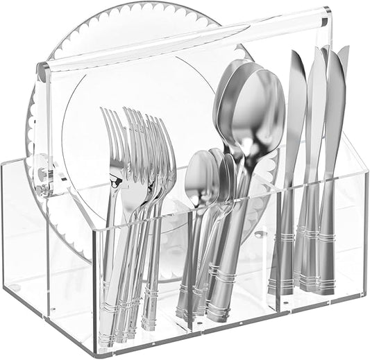 Acrylic Utensil Holder - Silverware Organizer for Kitchen, Table, Indoor Outdoor Use Space-Saving, For Buffet, Picnic Party