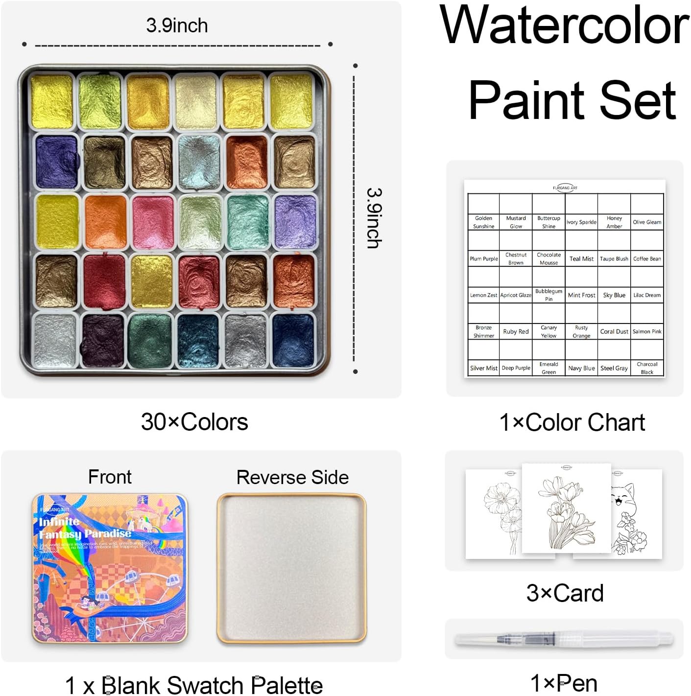 Glitter Watercolor Painting Kit,30 Color Shifting Watercolor Paint Set, Metallic Watercolor Paints, Solid Water Colors Paint Adult Set, Detail Paint Brush Included, for Artists