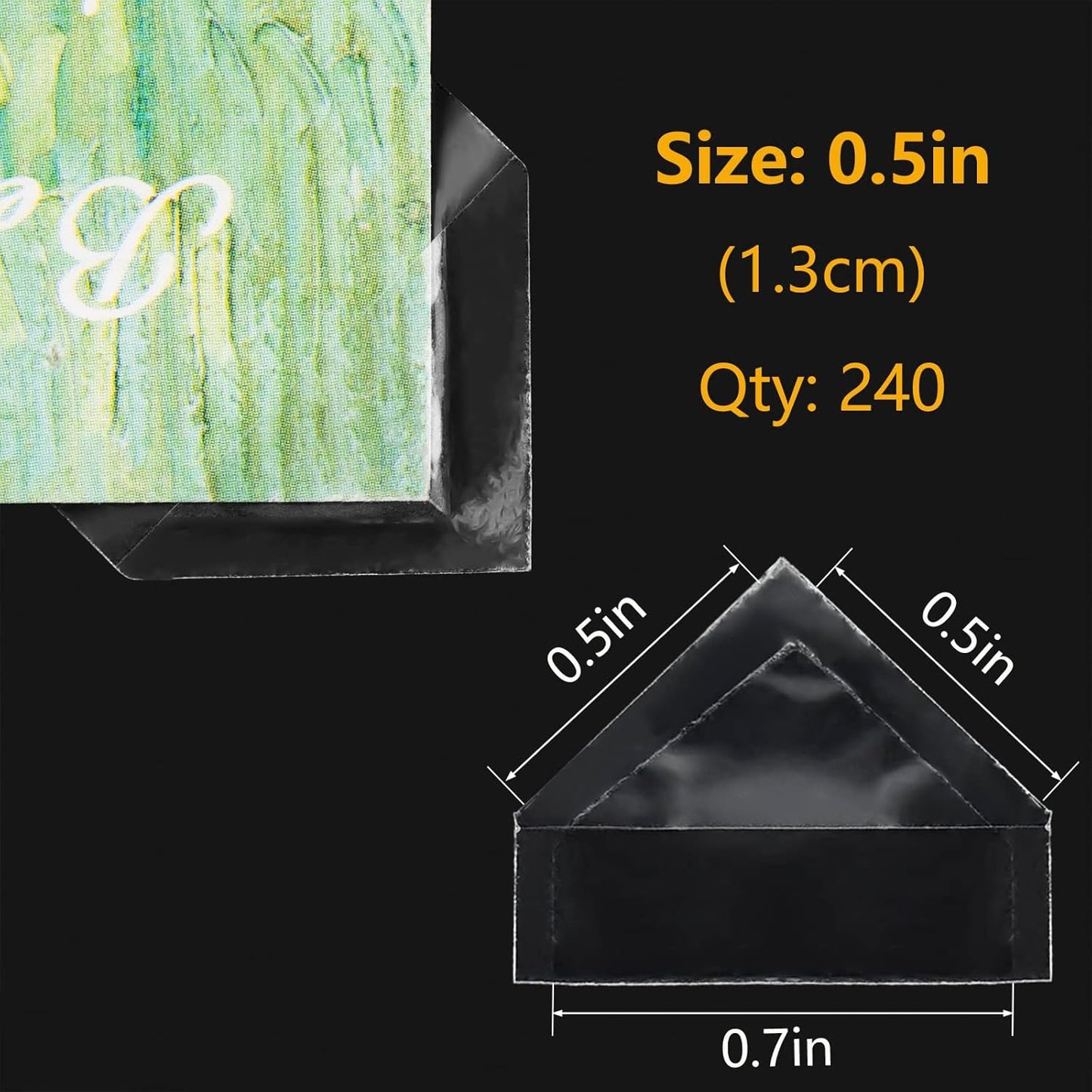 Lineco Archival Polypropylene Mounting Corners, Pressure Sensitive Acid-Free Acrylic Self-Adhesive Backing, 0.5 Inch Clear, for Artwork Photos Certificates Displaying Pictures (Qty: 240) 2 Pack