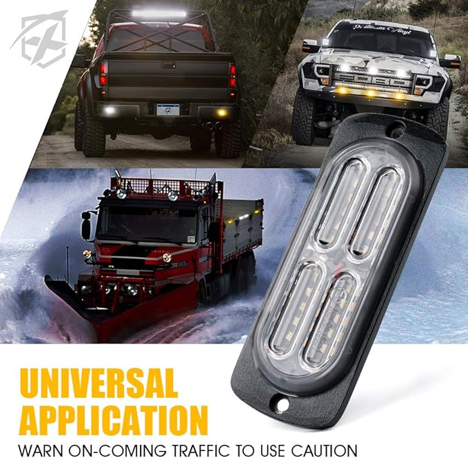 Xprite Amber/White 24 LED Surface Mount Strobe Lights Kit with Control Panel, Grill Grille Side Marker Flashing Emergency Warning Light Assemblies for Construction Vehicles Tow Trucks ATV UTV Van 8PCS