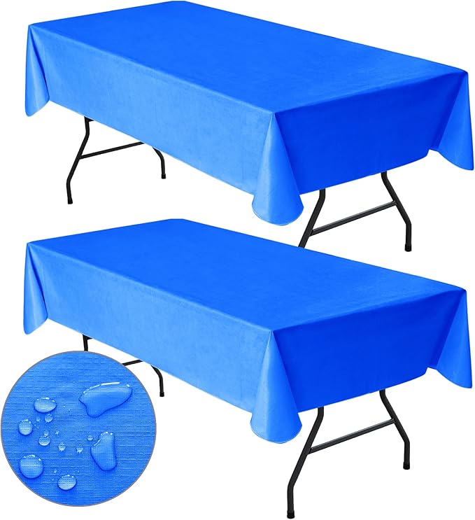 Nasitos 2 Pack Vinyl Tablecloth Rectangle 60x120 Inch-Stain and Wrinkle Resistant Blue Tablecloths with Flannel Backing, Vinyl Tablecloth for Dining Table, Buffet Parties and Camping
