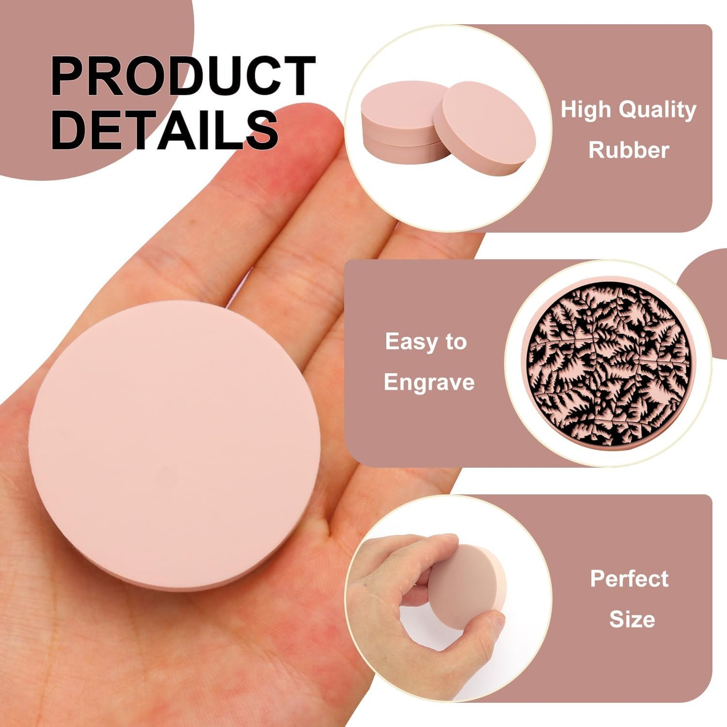 60 Pcs 2" Round Rubber Carving Blocks, Linoleum Blocks, Stamp Carving Blocks for Printmaking, Crafts and More,(Pink) by KUKLIPJIM