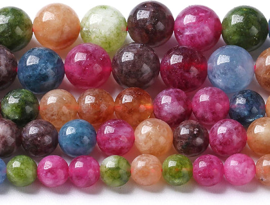 10MM Colorful Tourmaline Stone Beads Natural Gemstone Round Loose Beads for Jewelry Making Bracelet Necklace 72pcs 2 Strands 32"
