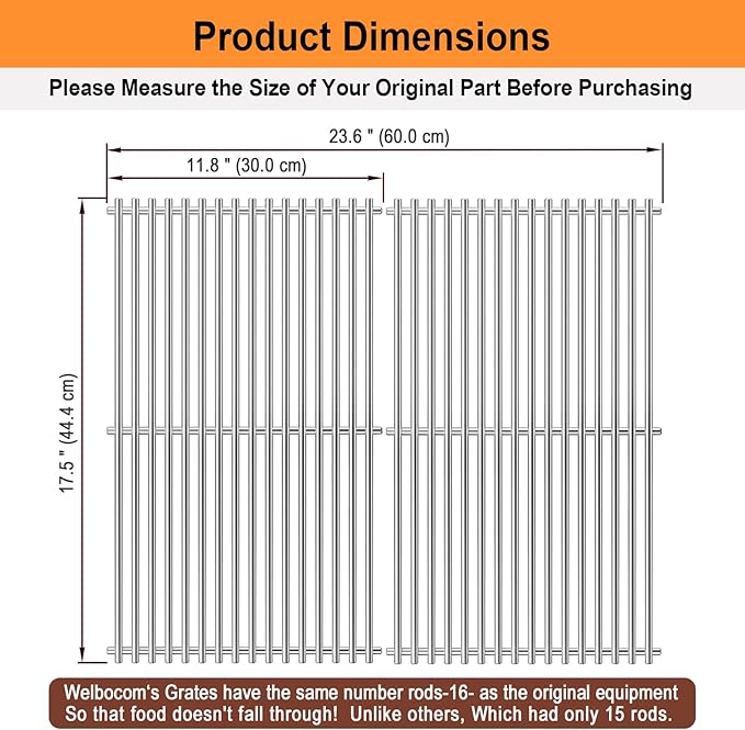 17.5" Grill Grates for Weber Spirit E310 E320 & Spirit II E310 E320 Grills;304 Stainless Steel Grates for Weber Genesis Gold & Silver Grills;Weber Grill Grates 7639; Weber Grill Grids
