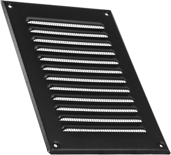 Vent Systems - 5 x 7 Inch (Inner) Black Metal Rectangular Soffit Air Vent Grille Cover, Register Vent Deflector Louver Built-in Mesh HVAC for Bathroom Home Office Kitchen 6.5" x 9" (Outer)