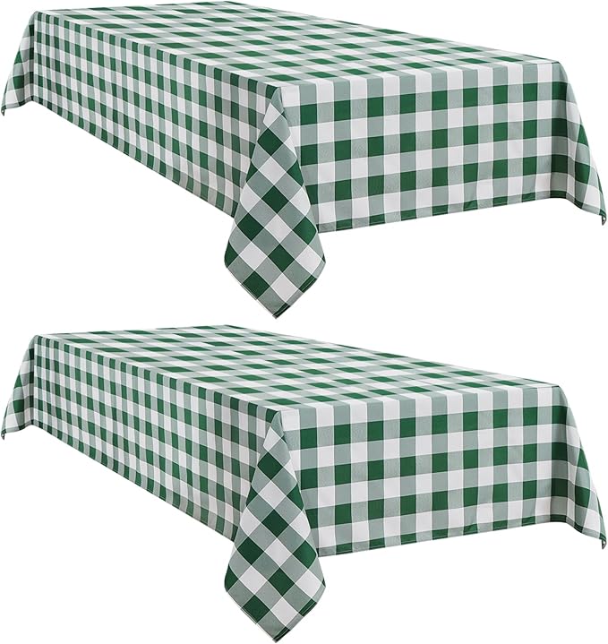 Softalker Gingham Checkered Tablecloth Rectangle - Outdoor Waterproof Buffalo Plaid Table Cloth, Stain Resistant Washable Table Cover for Picnic, Camping - Green and White, 2 Pack - 60 x 84 Inch