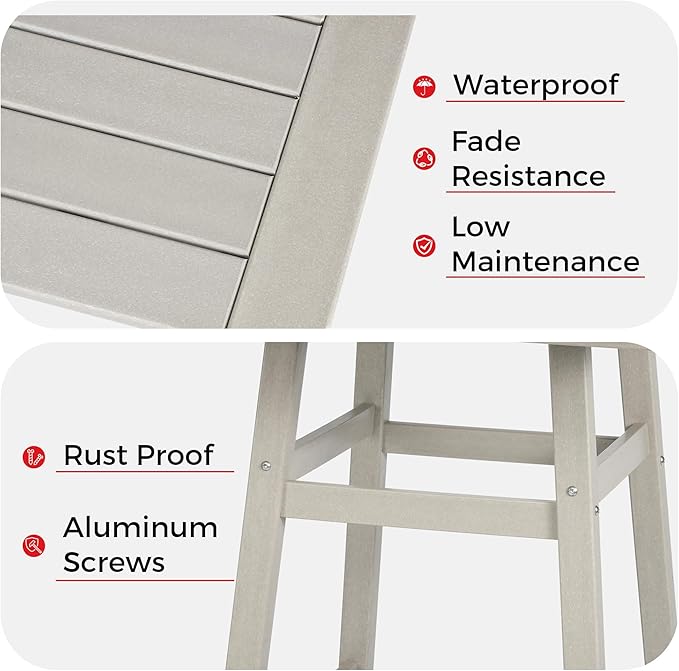 Costaelm Outdoor Bar Table, 37" Counter Height Square Patio Cocktail Bar Table with Umbrella Hole, Patio Bistro Dining Pub Table for Front Porch Deck Backyard Garden, Sand