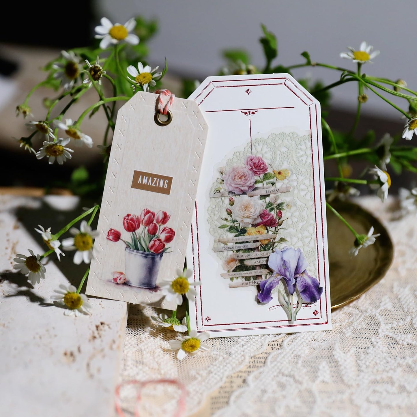 Vintage Vellum Stickers Floral Plants Elements Scrapbooking Supplies Flowers Botanic Natural Translucent Paper Self-Adhesive Junk-Journal Items (Spring Garden)