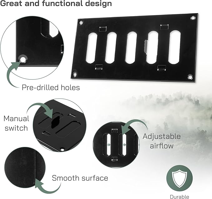 Vent Systems 8" x 4" Inch (Outer Dimensions) Metal Air Vent Grille - Black Adjustable Register Vent Cover - Open/Close Air Supply Intake Wall Vent - Heating/Cooling Ceiling Grille for House, Garage