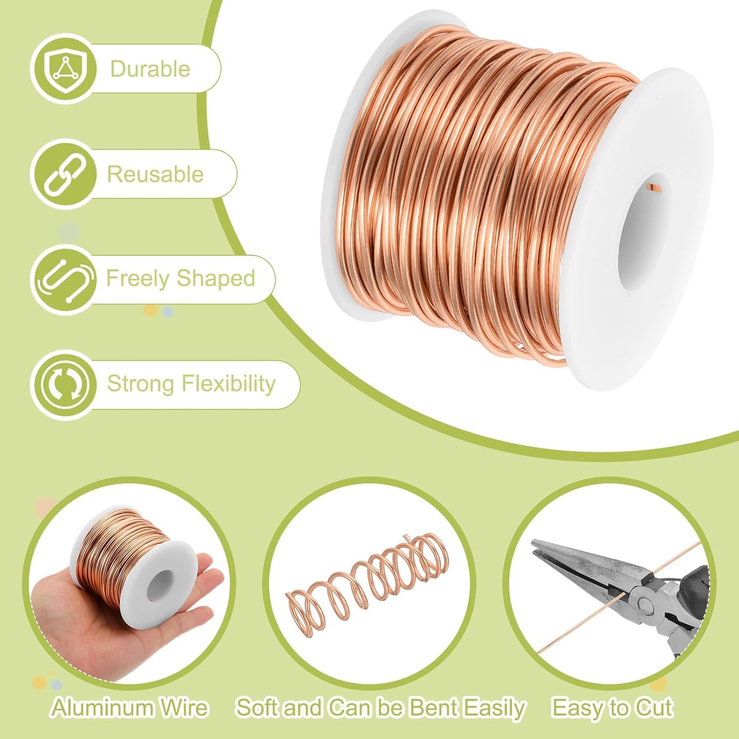 MECCANIXITY 12 Gauge Anodized Aluminum Craft Wire Bendable Bonsai Training Wire 98 Feet 2mm for Sculpting Crafts Wreath Floral Beading Jewelry Making, Copper Tone