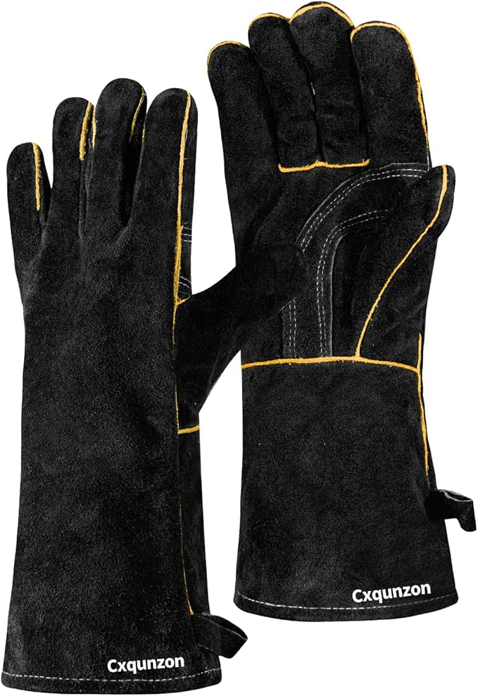 Leather Welding Gloves - Thick Premium Cow Split Leather, Heat Resistant, Welding, Grilling, BBQ & Fireplace