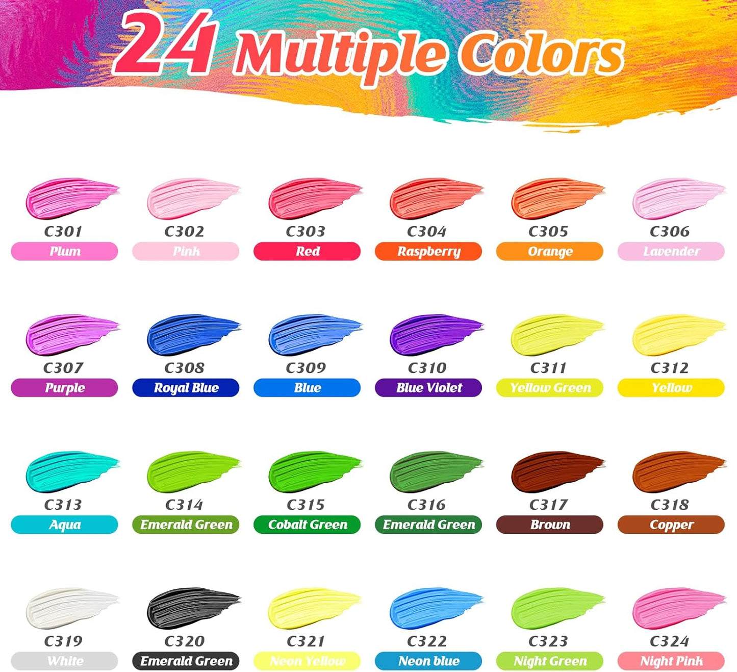 Caliart Iridescent Acrylic Paint with 12 Brushes, 24 Colors (59ml, 2oz) Art Craft Paints for Adults Artists Beginners Painters, Halloween Decorations Canvas Ceramic Wood Rock Painting Kit