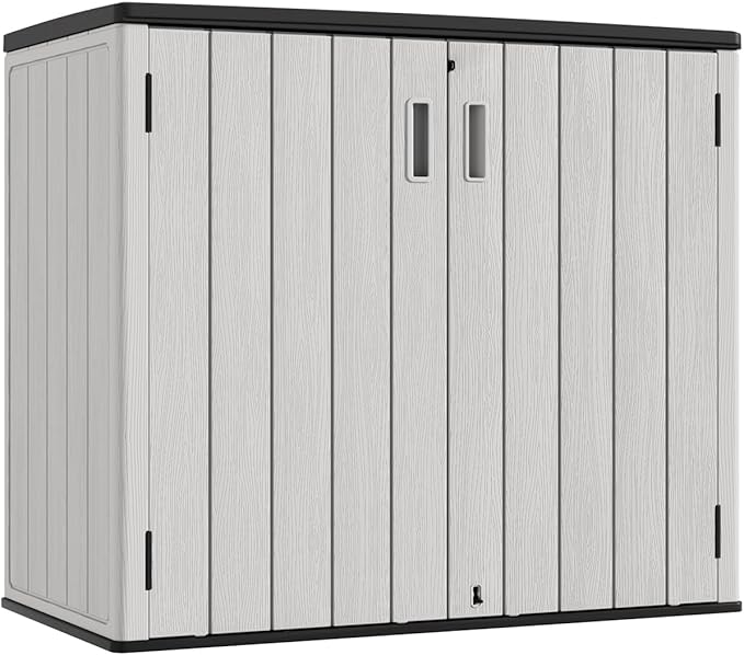 KINYING Outdoor Horizontal Storage Sheds,37 Cu.ft Outdoor Storage Cabinet Waterproof Resin Tool Storage Box for Lawn Mower,Garden Tools and Patio Furniture, Lockable (Grey)