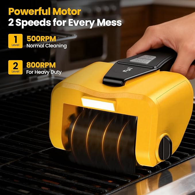 Grill Brush - 4000mAh Electric Grill Brush for Outdoor Grill with Dual-Speed Motor, No Bristle Shedding BBQ Brush Cleaner, Dishwasher-Safe, 90 Mins Working Time with LED Light, As a Ideal Gift